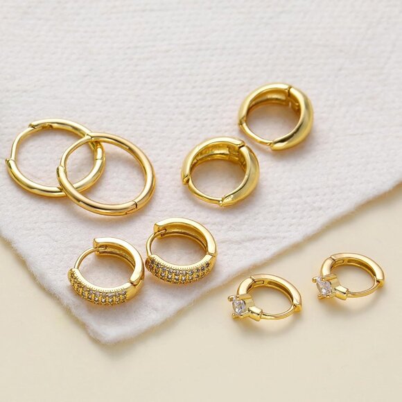 14K Gold Plated Lightweight Earrings Sets for Multiple Piercing Women Hoops - Picture 6 of 9